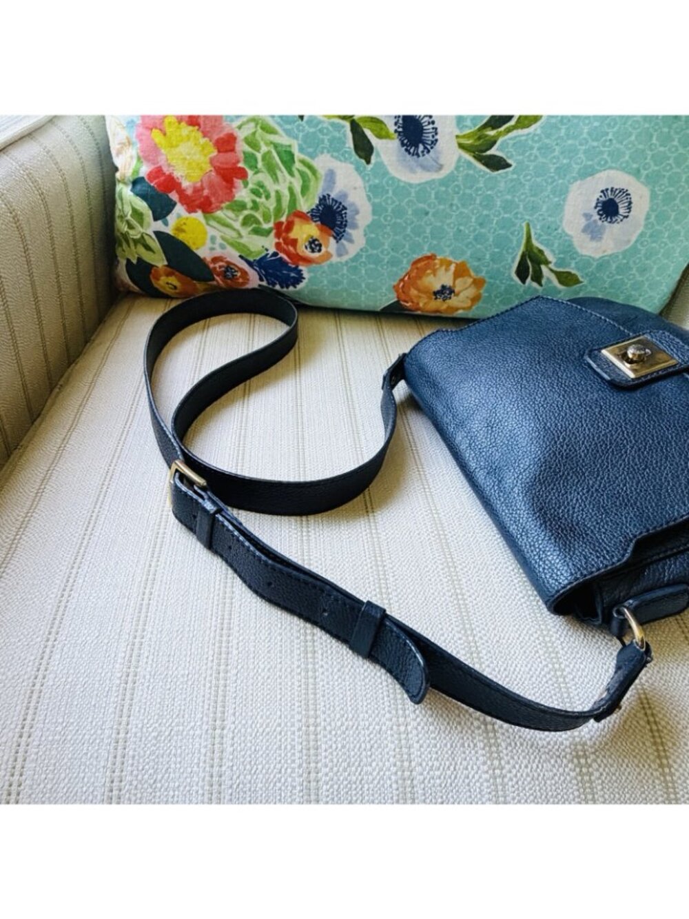 Furla Crossbody Bag Black Textured Leather Gold Accents - Picture 8 of 16